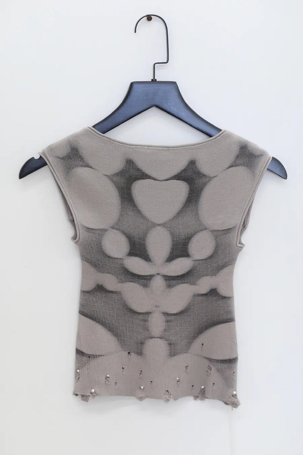RUI printed hollow top RSS24KN14 smoke gray print